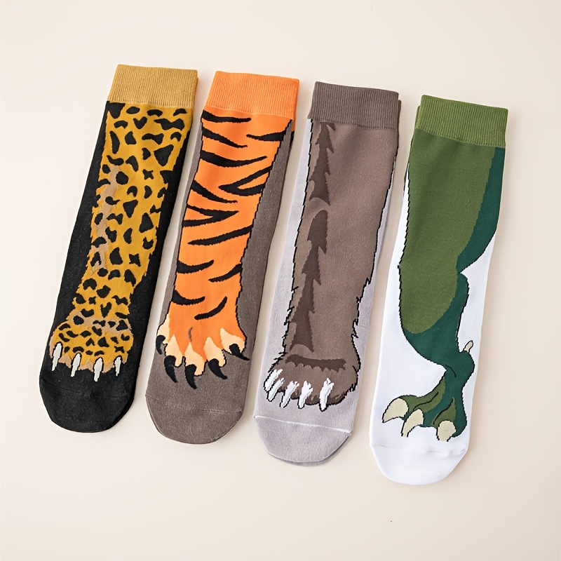 E-shop 1 Paar oder 4 Paar Packungen Süße Tigergesicht-Socken mit Tigerstreifen & Pfoten - Lustige neuartige lange Socken für &,, - Kostüm-Outfit