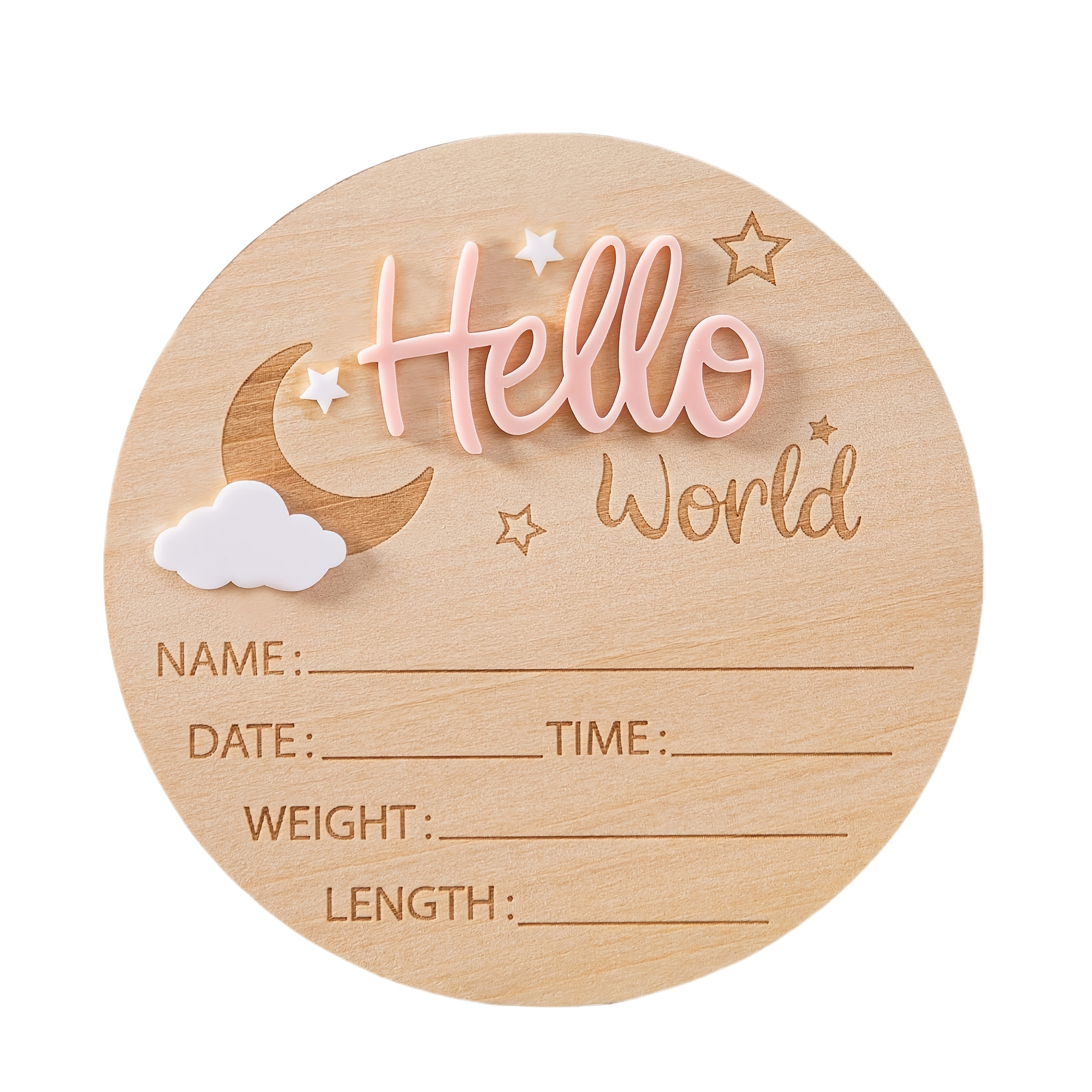 Hello, The World Birth Announcement Sign - A Wooden Plaque Photography Prop, An Ideal Shower Gift, Details Such As Date, Time, Weight, And Length, Perfect For Room Decoration And Photography