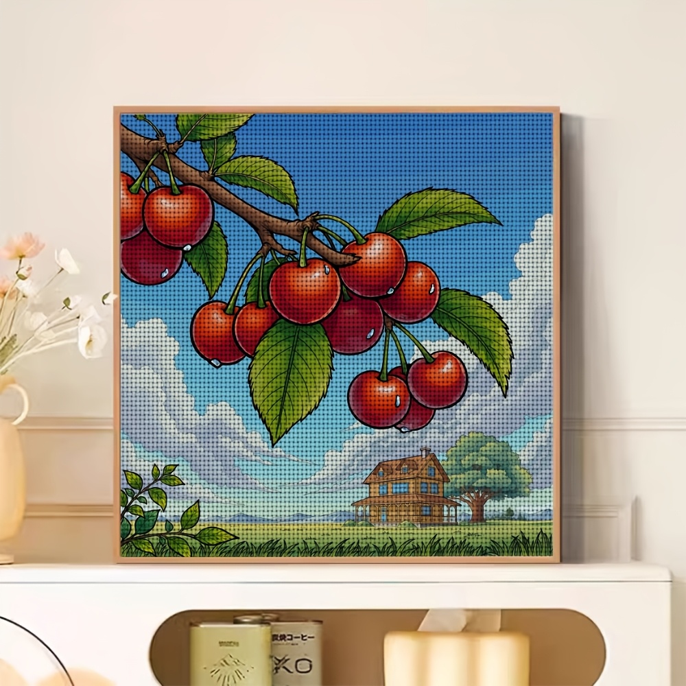 New Frameless Cross-Stitch Printed Kit, "Cherry Blossoms Full of Branches" 2D Pattern
