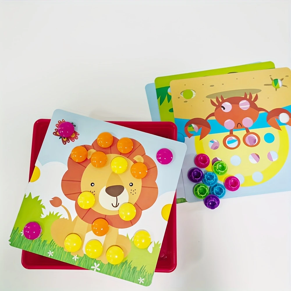 cartoon creative button art craft mosaic pegboard toy set for kids enhancing fine motor skills color recognition perfect gift for girls and boys 1