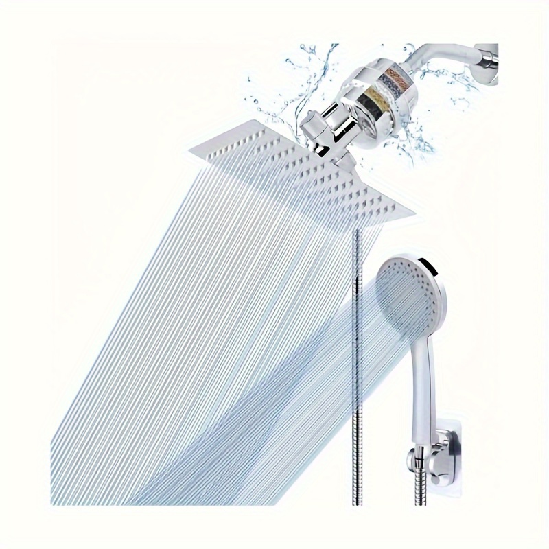 

Filtered Shower Head 20 Stage Shower Filter 8" High Pressure Square Rain Shower Head With 5 Spray Mode 60" Stainless Steel Hose Remove Chlorine Fluoride Reduces Dry Itchy Skin, Chrome