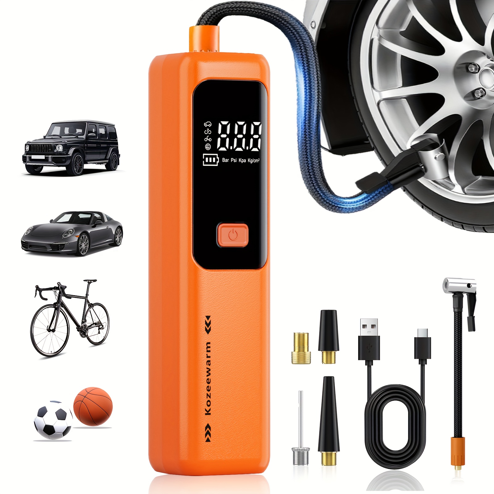 TEMU Air Pump For Car Tires, Tire Inflator Portable Air Compressor, Tire Air Pump For Car, Suitable For Bicycle Tires, Motorcycle Tires, And Various