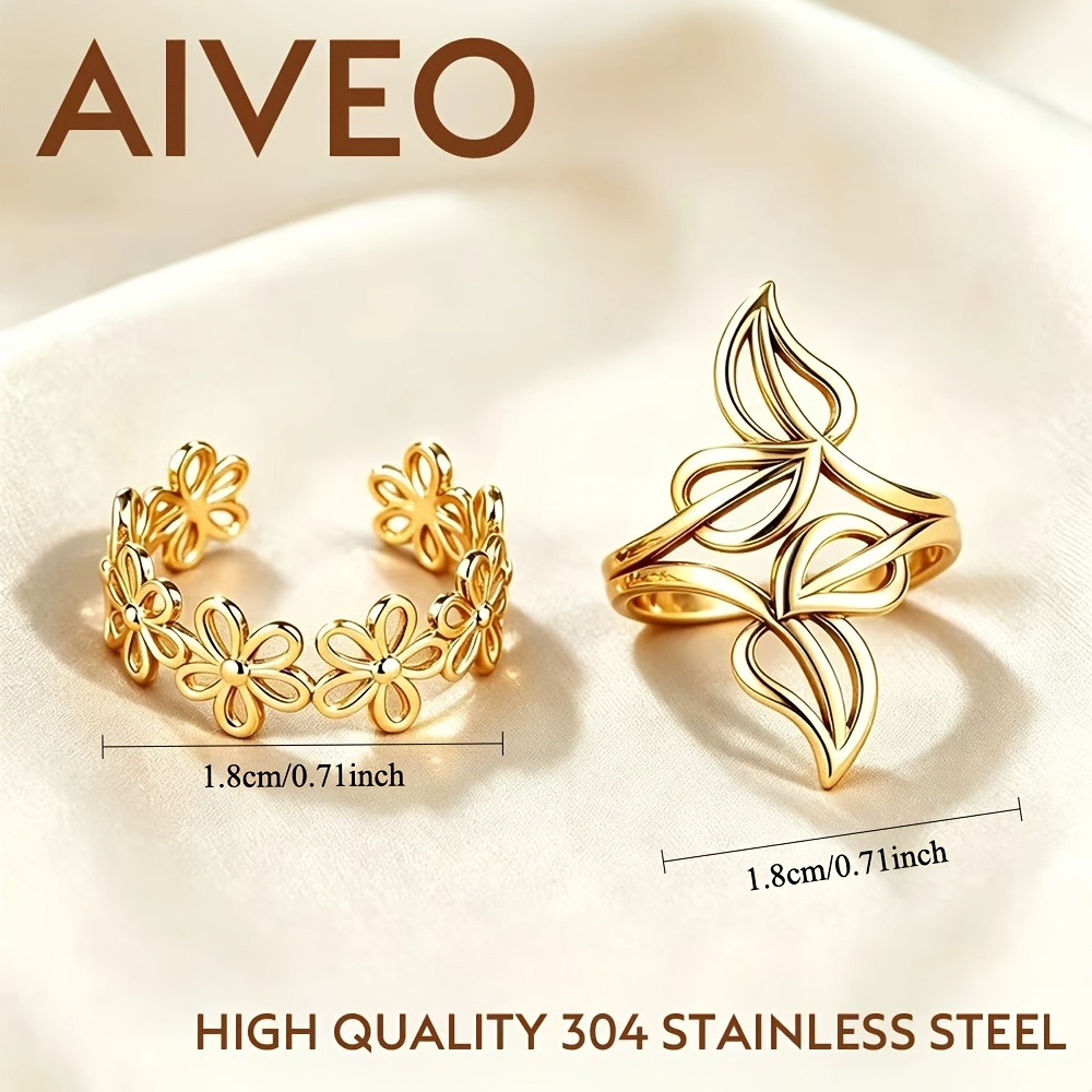 2pcs Golden Stackable Open Ring Set, Stainless Steel