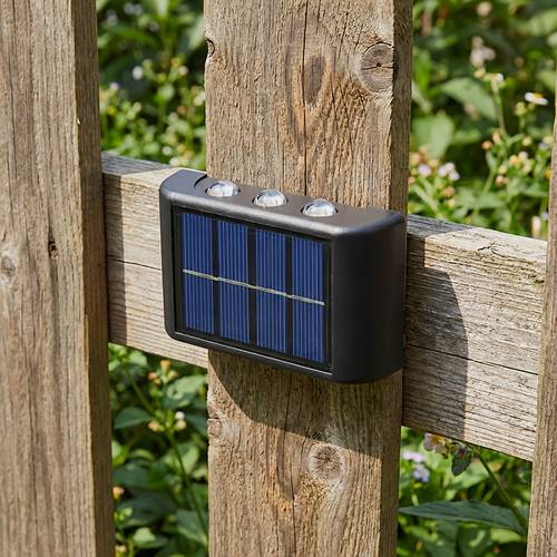 juego de 4 luces de pared solares sinterklaas de 6 led con luz hacia y hacia abajo para patio/césped/jardín, luces solares de exterior
