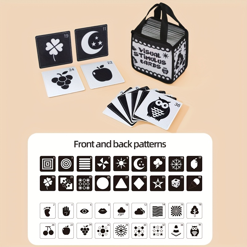 Black And Fabric Cards For Babies' Early Education, Featuring Themes Like Animals And Objects. Double-sided Design With High-contrast Patterns, Washable And Durable Material