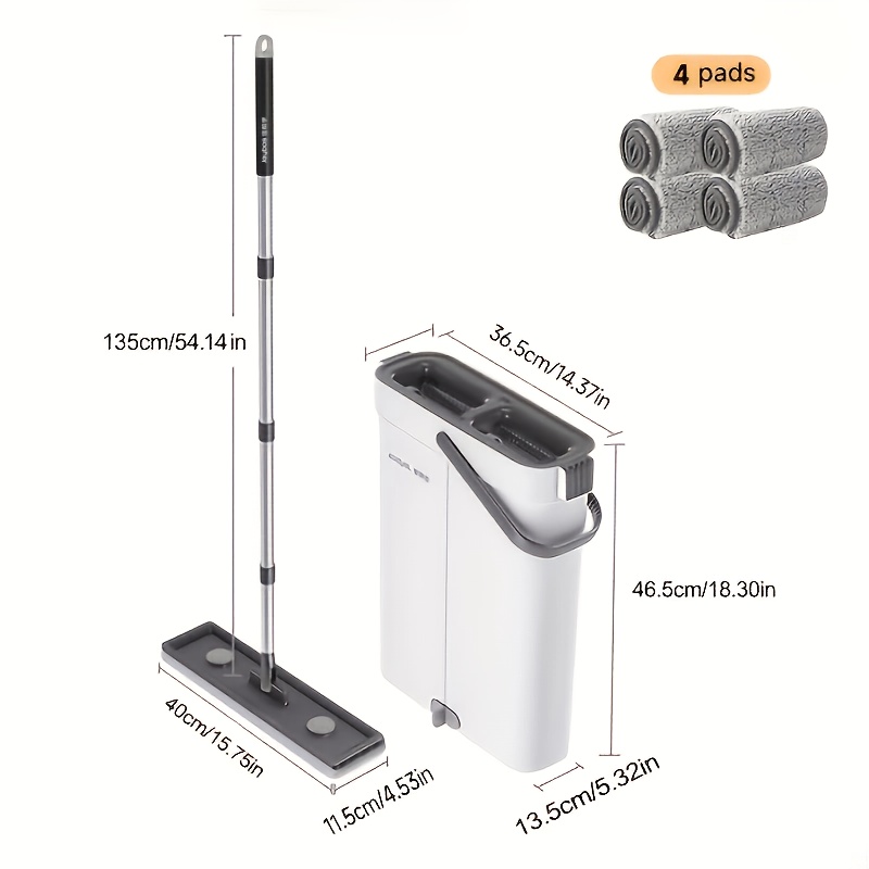 Image of Joybos Mop And Bucket Set With Wringer | Flat Mop With Washable Microfiber Pads And Long Handle, Suitable For All Floor Types And Windows, Ideal For Home Use, Living Room, Bedroom, Bathroom, Kitchen