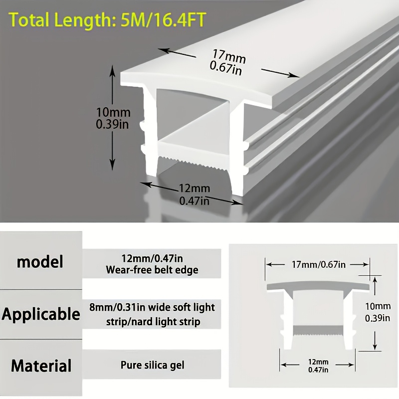 5m/16.4ft 10m/32.8ft Silicone Led Neon Light Cover | Light, Embedded Installation, Suitable For 6-14mm Light Strips, Indoor And Outdoor Decoration