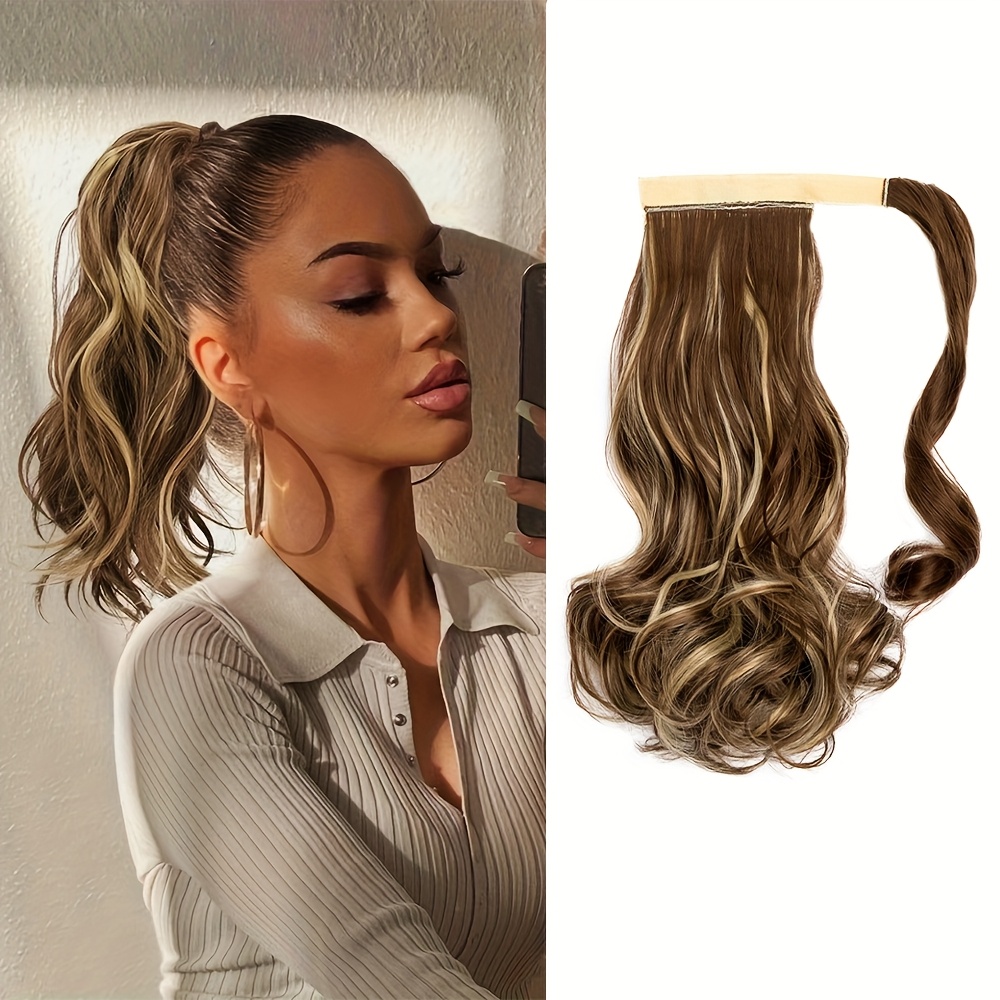 TEMU User-friendly 14" Wavy Ponytail Extension - A Curly Synthetic Hairpiece For Women, Featuring A Lightweight And Secure Clip-