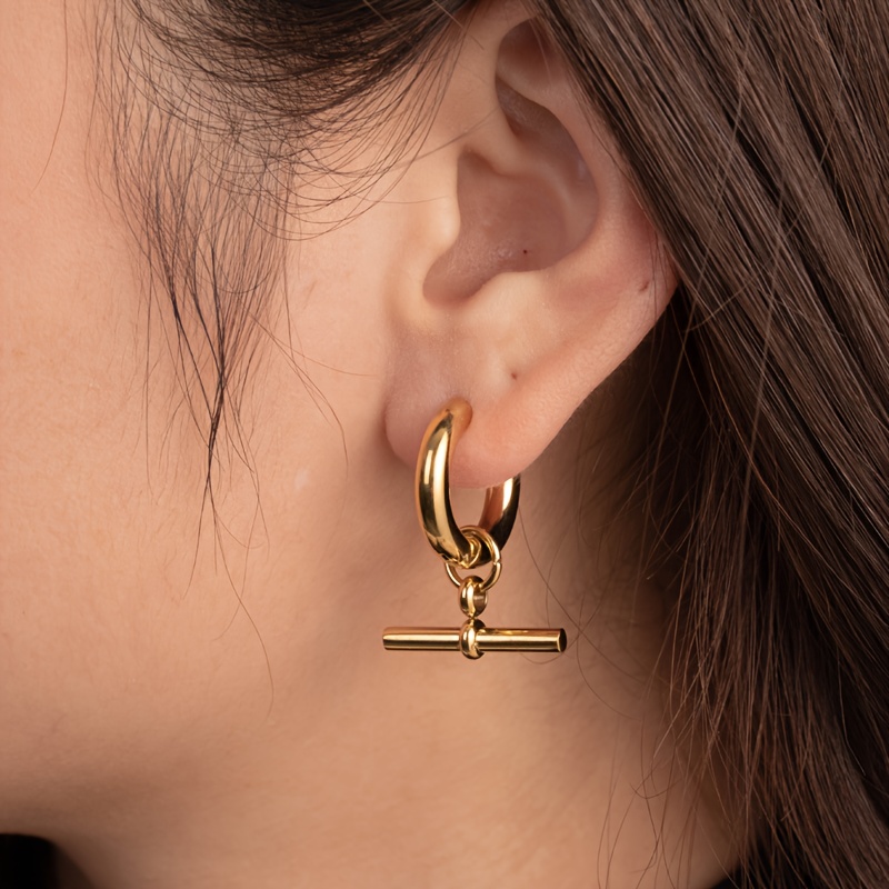 Women's Inverted T-Shaped Stainless Steel Earrings, High-End Design