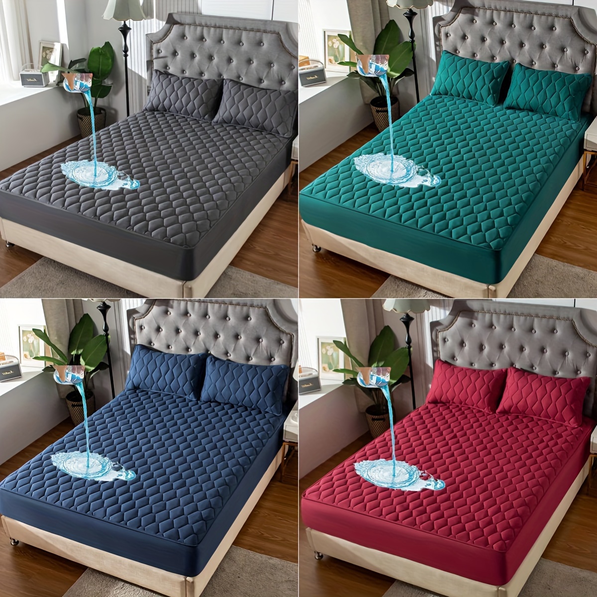 

Protège-Matelas et Confortable Imperméable - Matelassé, Couleur Unie avec Poches Profondes, pour Chambre à Coucher & Chambre d'Invités, Lavable en Machine