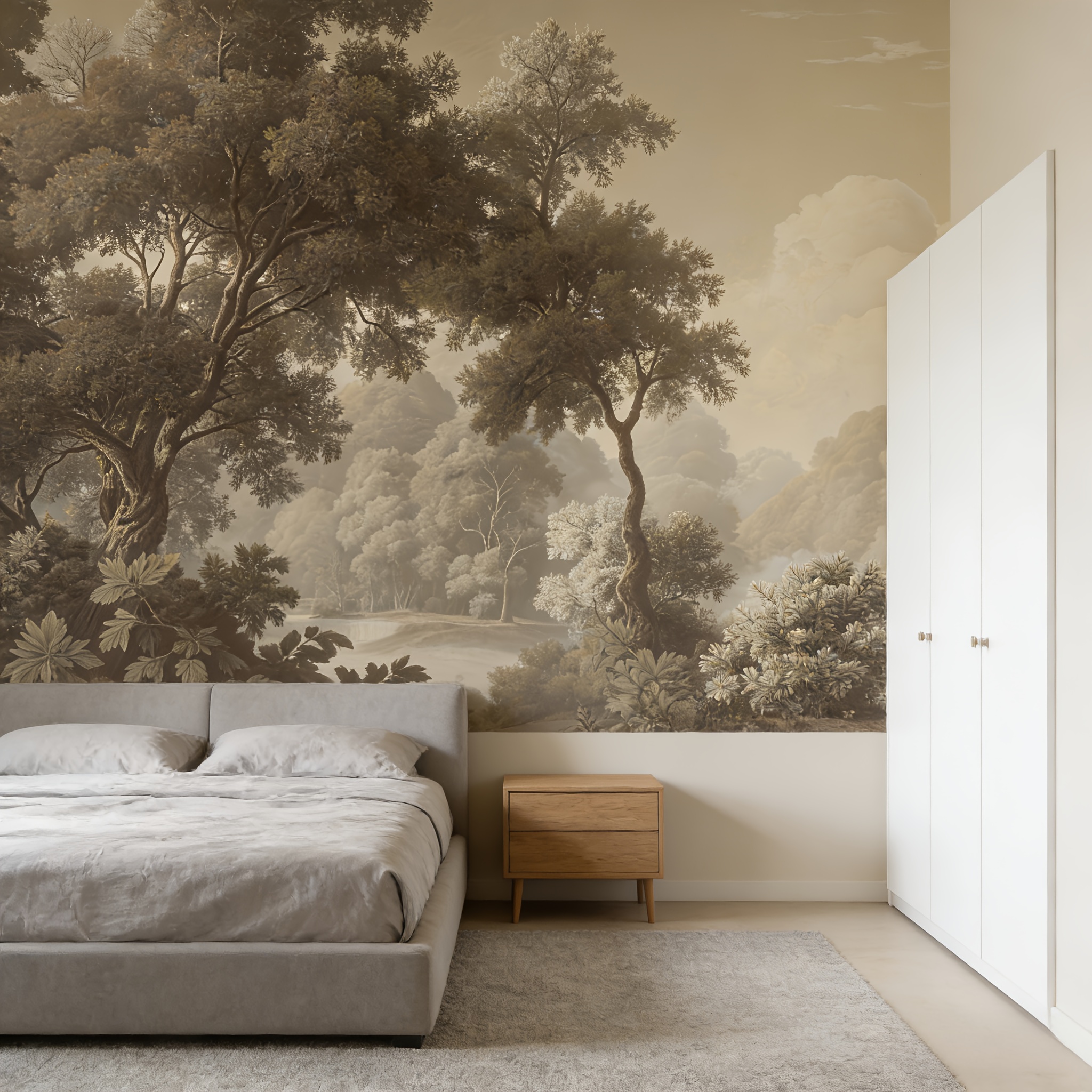 TEMU 365 X 254cm (144 X 100") Peel And Stick Wallpaper - Forest, Misty Vintage Landscape, , Waterproof, Rental-friendly, Ideal For Bedroom, Living
