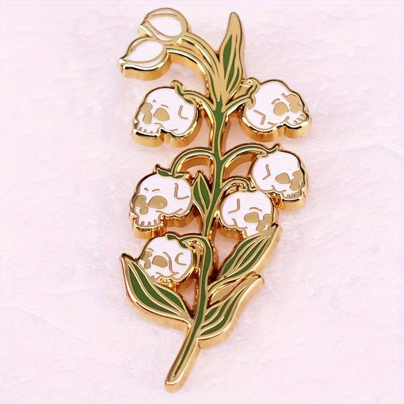 

1pcs Luxury Party Style Skull Lily Of The Valley Brooch Pin, Uv Plated Zinc Alloy, No Mosaic, Versatile For Daily & Party Occasions