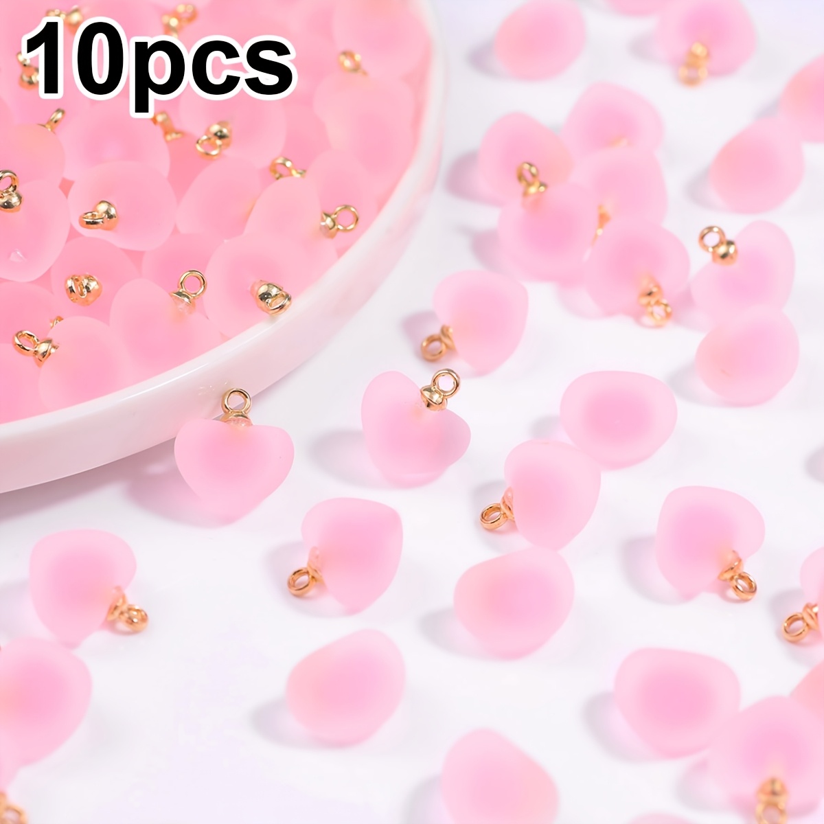 TEMU 18 X 19mm 10pcs Acrylic Pink Frosted Heart Single-hole Pendants Beads, Suitable For Handmade Earrings, Necklaces, And Pendant Material Additions