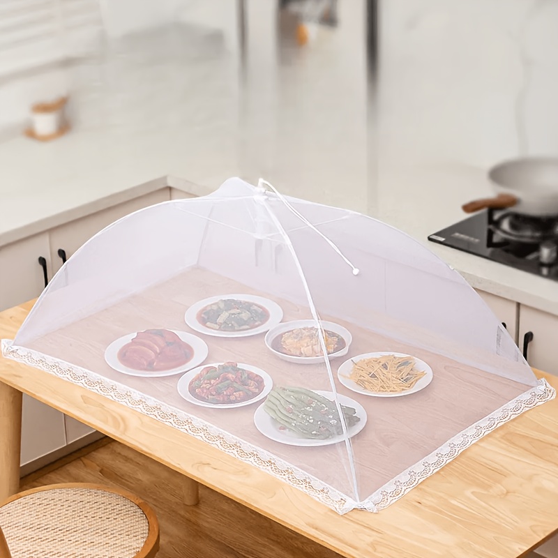 1pc White Mesh Food Cover Tent - Pop-up , Kitchen Storage Cover For Cooking, Bbq, And Parties, Ideal For Outdoor Picnics, Picnic Essentials|decorative Table Cover|insectproof Cover