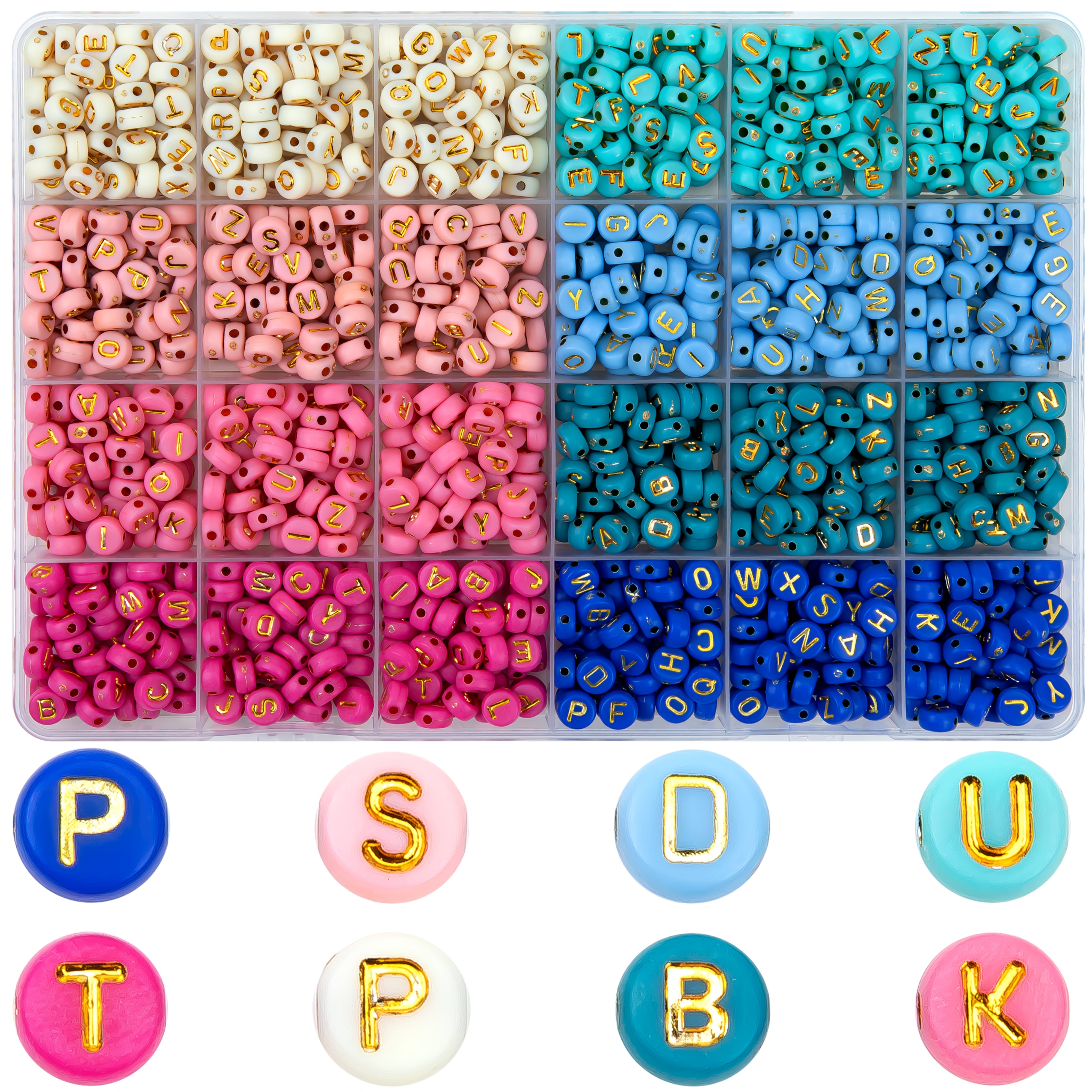 TEMU Lot de 1300 perles alphabet de la et bleue à 24 compartiments pour la fabrication de bijoux DIY, bracelets, , cadeaux artisanaux, fournitures de