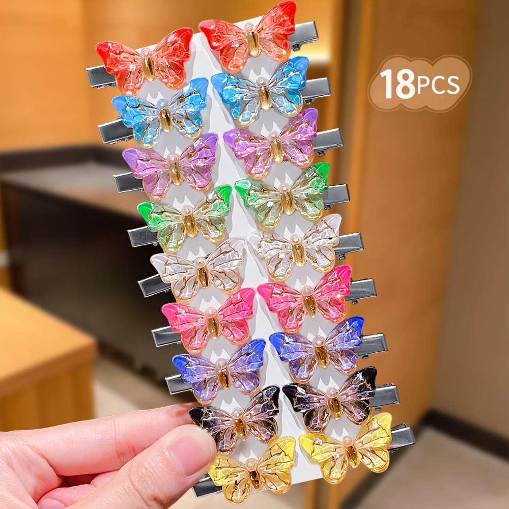 TEMU Lot de 18 pinces à cheveux papillon colorées de type pour femme, pinces à cheveux papillon douces et délicates avec touches de dorées, pinces à