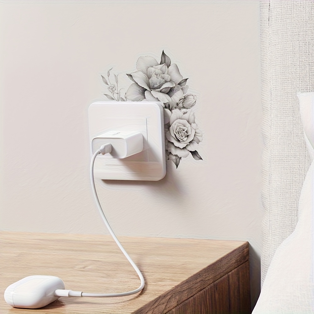 Self-Adhesive Removable Black & White Rose Switch Plate Cover Sticker