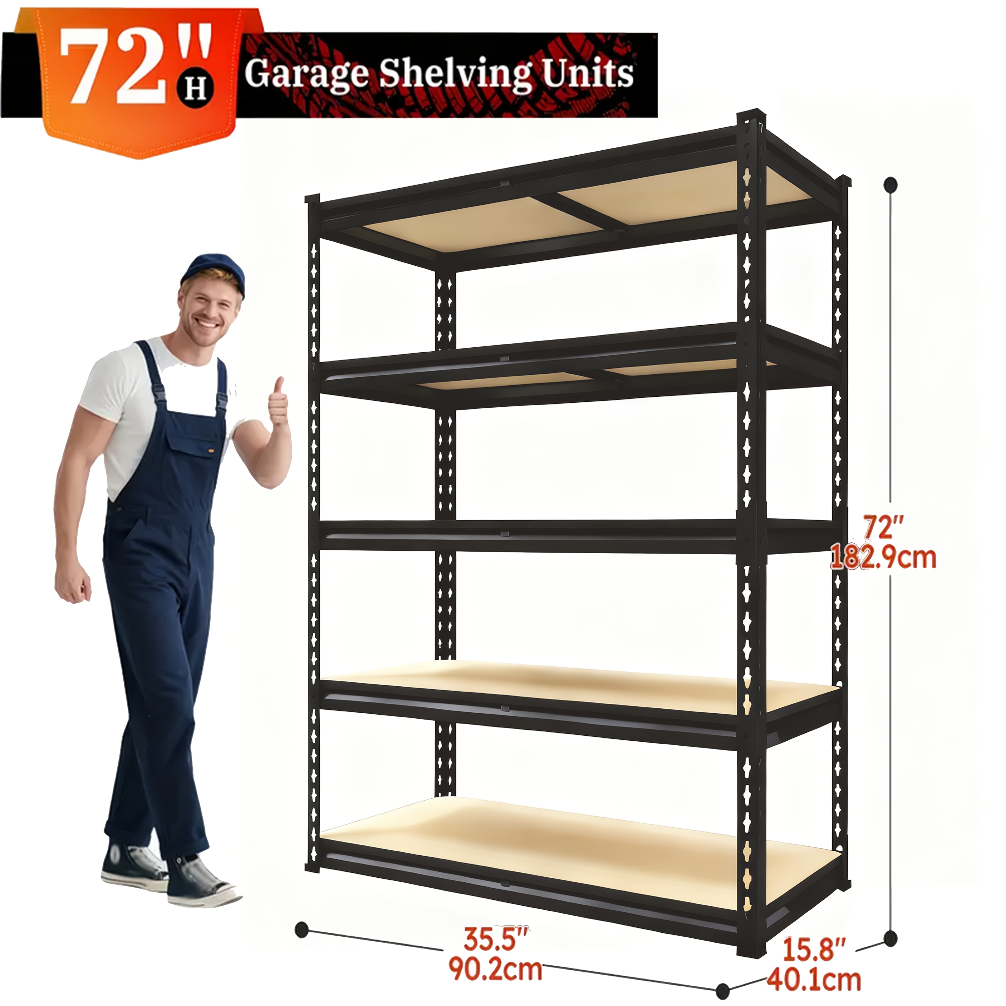TEMU 72-inch Heavy-duty Metal Storage Rack, 2000 Lbs Capacity, Adjustable Height, Easy Assembly, Perfect For Independent Garages, , Homes And Offices