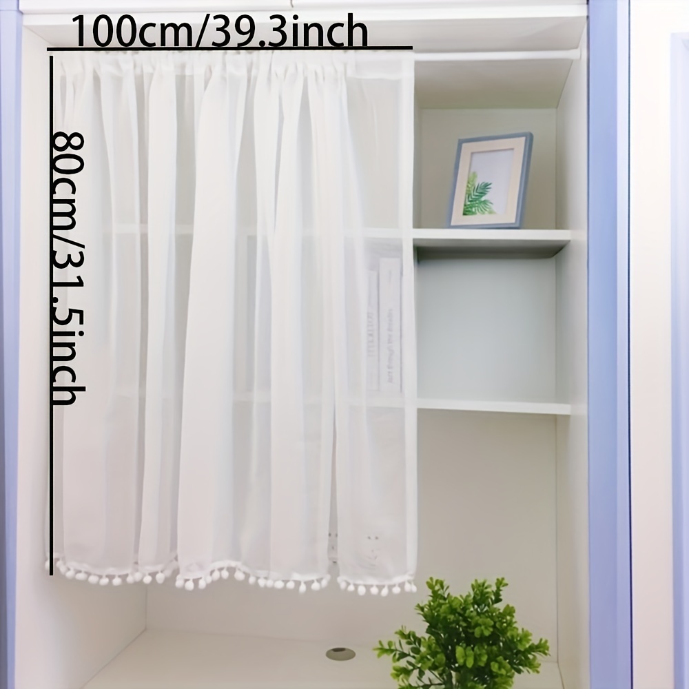 1pc Modern White Kitchen Curtain With Rod Pocket And Beads - 39.3x31.5 Inches