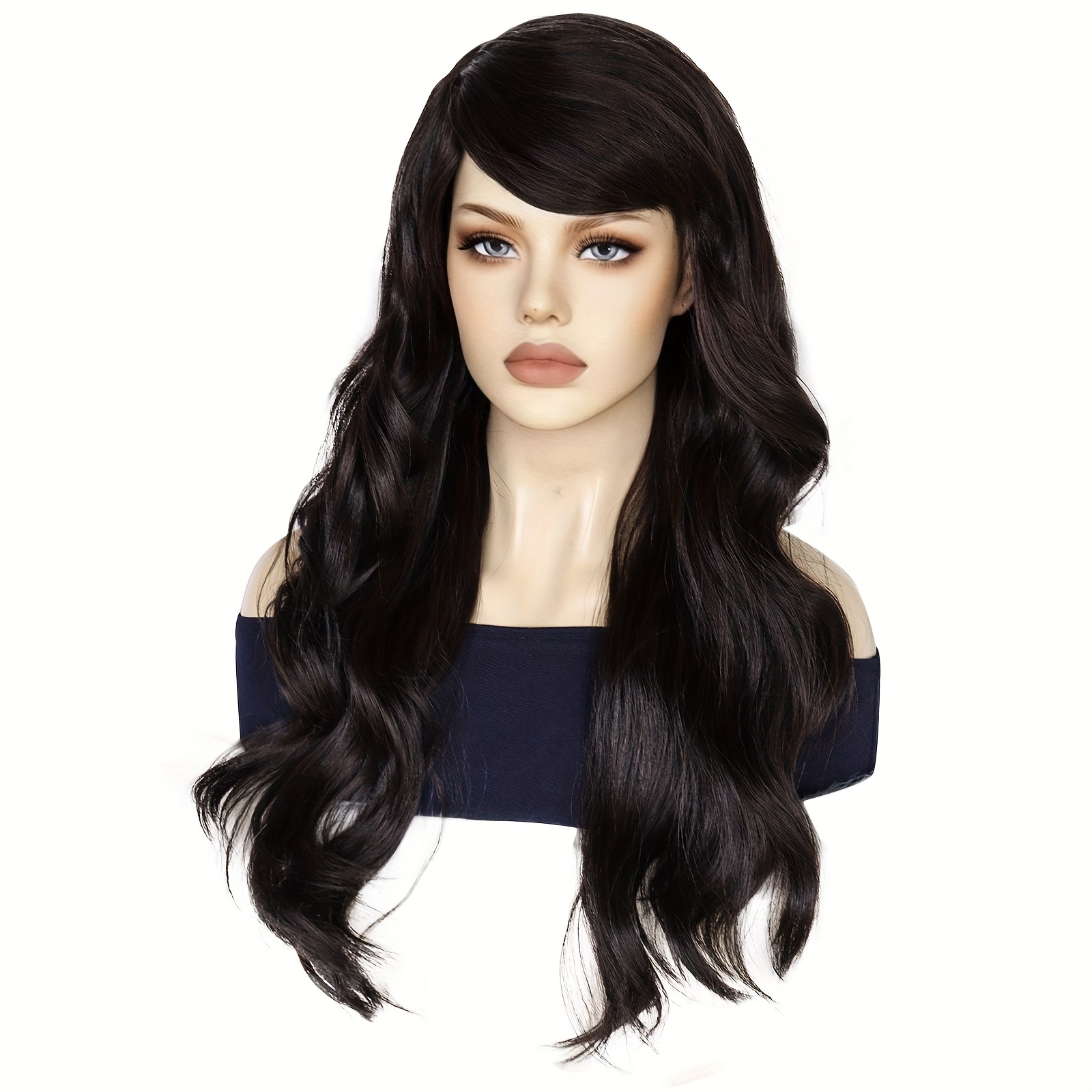 Synthetic Wig Long Style Dark Brown Wine Red Wavy Heat Temu