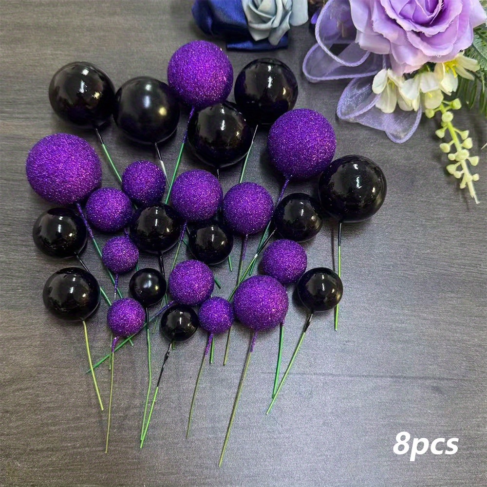 Image of Purple Black Foam Cake Ball Decorations, Suitable For Weddings, Engagements, Birthdays, Thanksgiving, Christmas, Halloween, Party Baking Decorations Atmosphere Decorations