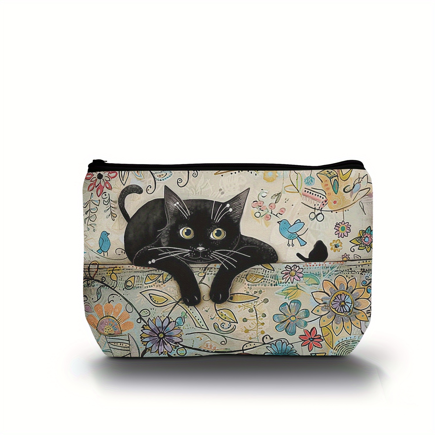 

1pc Retro Cat Pattern Carry On Bag, Zipper Lightweight Makeup Pouch
