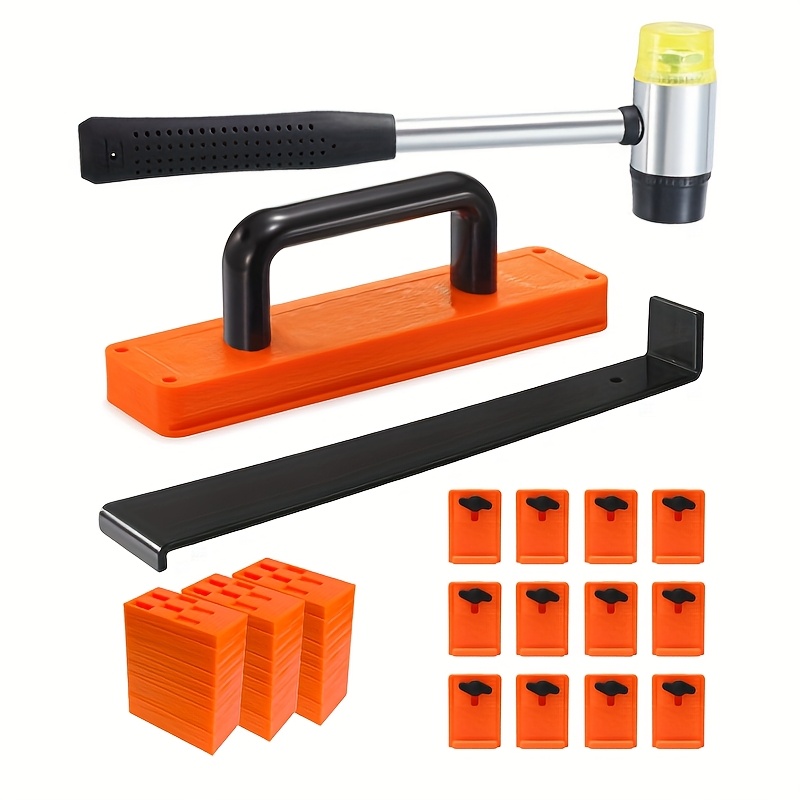 75pcs Composite Wood Flooring Installation Kit, 12 New Adjustable Floor Spacers, Upgraded Block With Handle, Heavy-duty Puller Bar And High-strength Hammer, 60 Shims