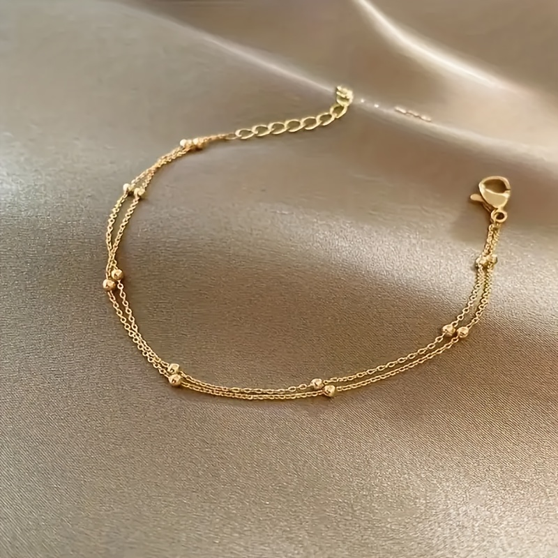 E-shop Elegantes und wunderschönes Damenarmband aus goldenem Edelstahl, lässig, vielseitig, doppellagig, mit Perlenkette für den Urlaub und den