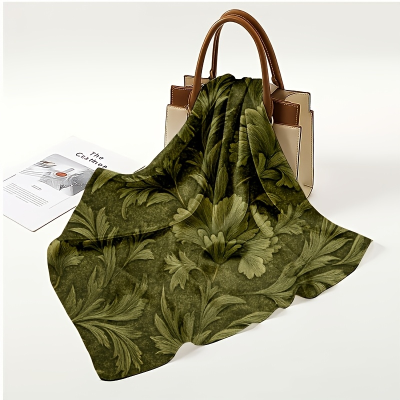 Lightweight Soft Retro Style Olive Green Floral Vein Pattern Scarf - Suitable For Daily, Shopping, Weekend Leisure,…: retailer-supplied image