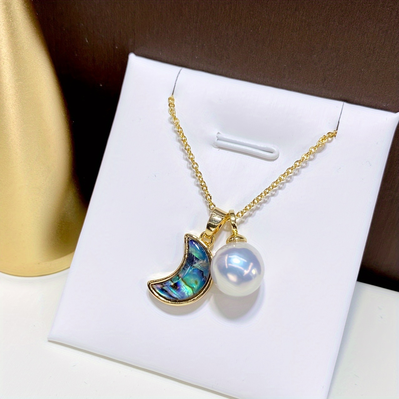 elegant abalone   moon necklace with natural edison pearl pendant     for girlfriend mom friends ideal for everyday wear birthday gifts details 2