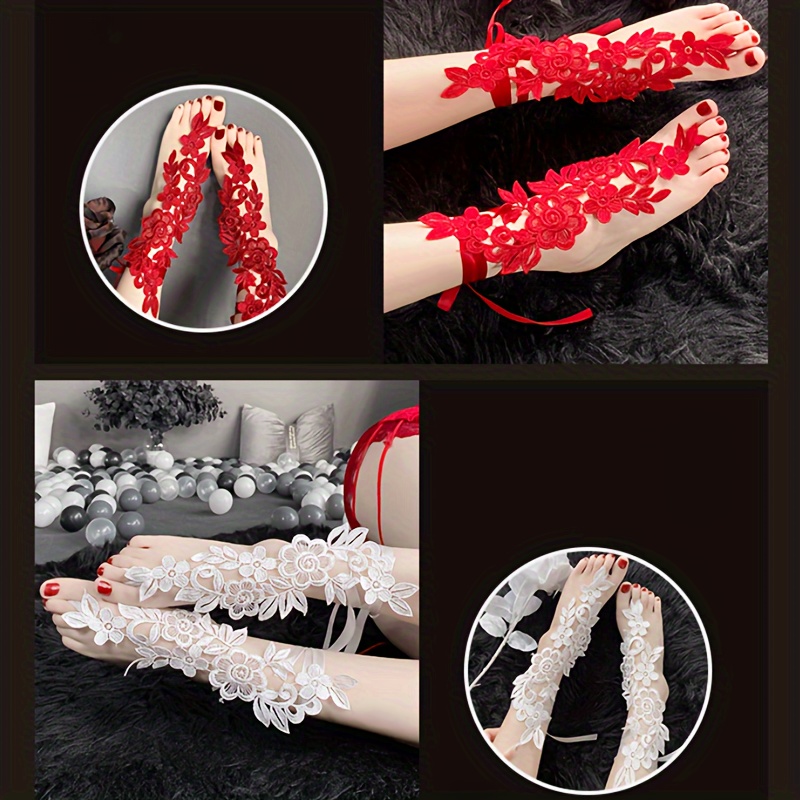 Floral Lace Plain Black Foot Cuffs Anklets Romantic Retro - Temu