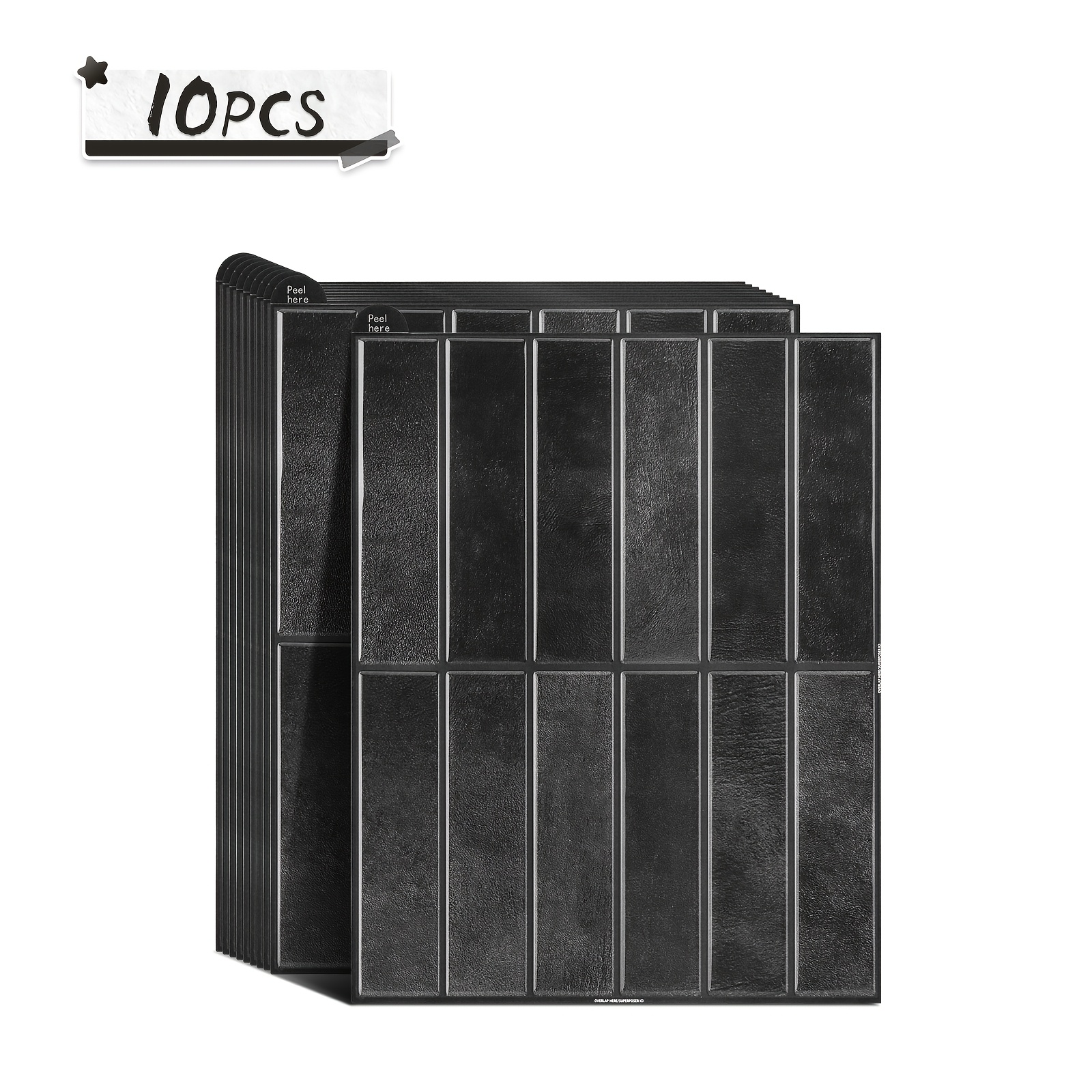 TEMU Bandes Longues de Carreaux Muraux Autocollants Noir Brillant, Stickers de Dosseret Autoadhésifs Texture Verre 3D, Surface Lisse et Brillante
