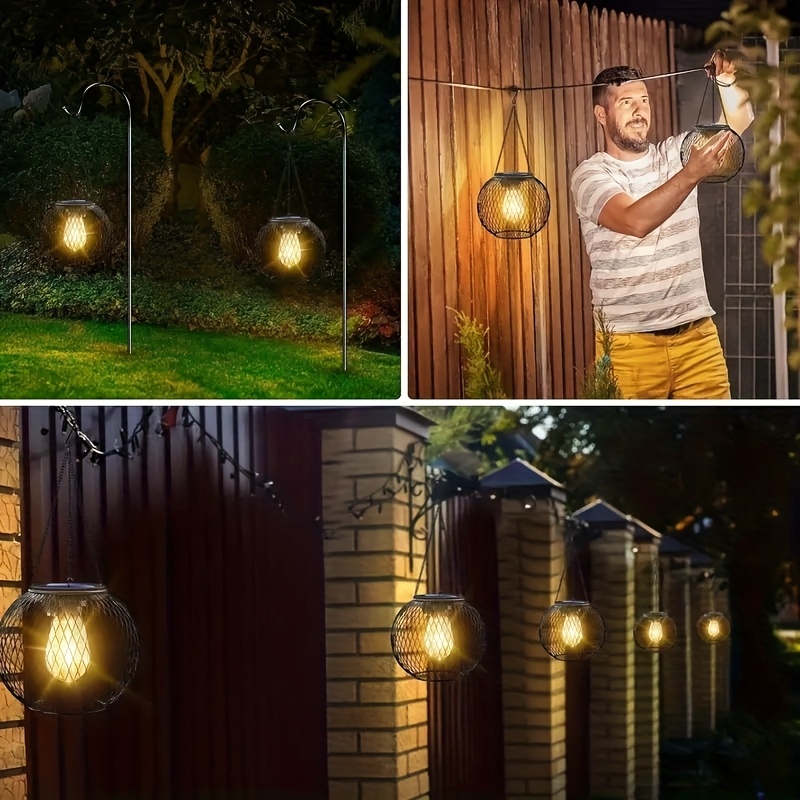 ip65 1/2 stuks zonne buitenlamp, gaaslampe, metalen hangende waterdichte zonnelamp voor tuinpatio doorgang exterieur decoratieve lantaarn 8