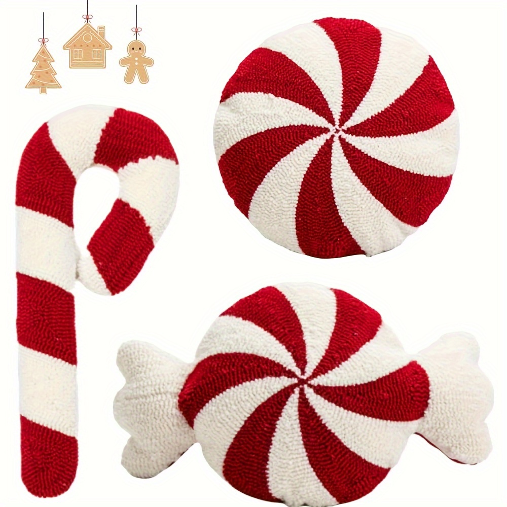 

1pc Festive Christmas Candy Cane Plush Pillow - , Cozy Spiral Lollipop Throw For Sofa, Bedroom Decor