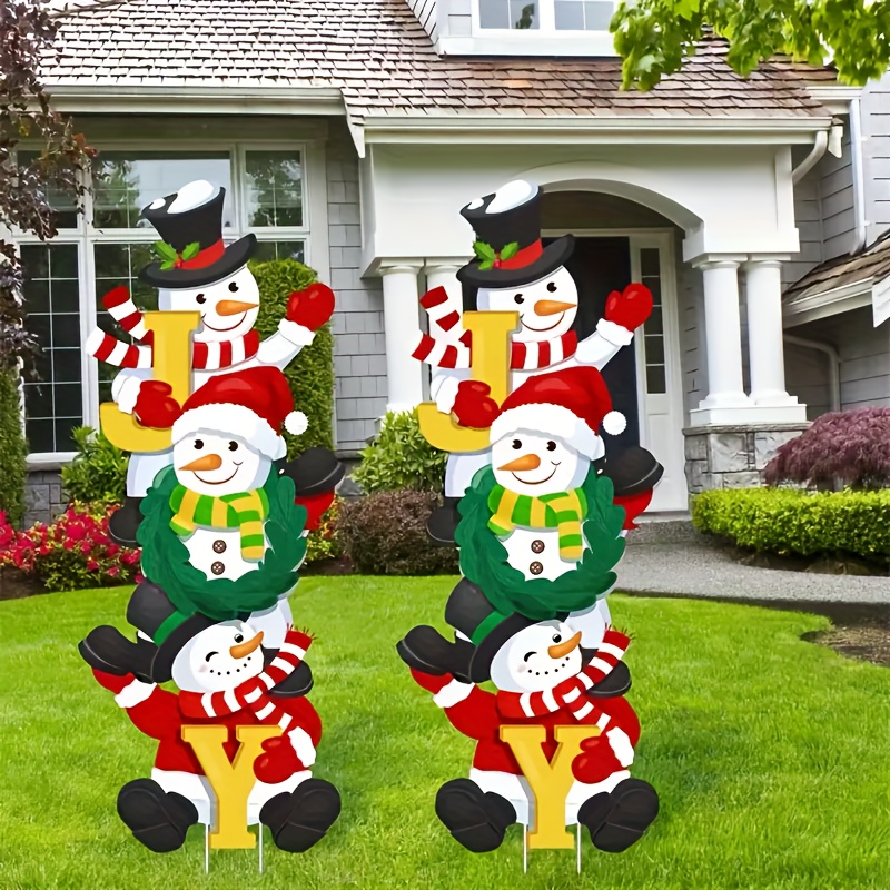 

Christmas Snowman Joy Yard Sign Stakes, 37-inch Tall Festive Snowmen Lawn Decorations, Plastic Stake Mounted Holiday Display For Christmas Party Decor, Easy Assembly & No Electricity Required