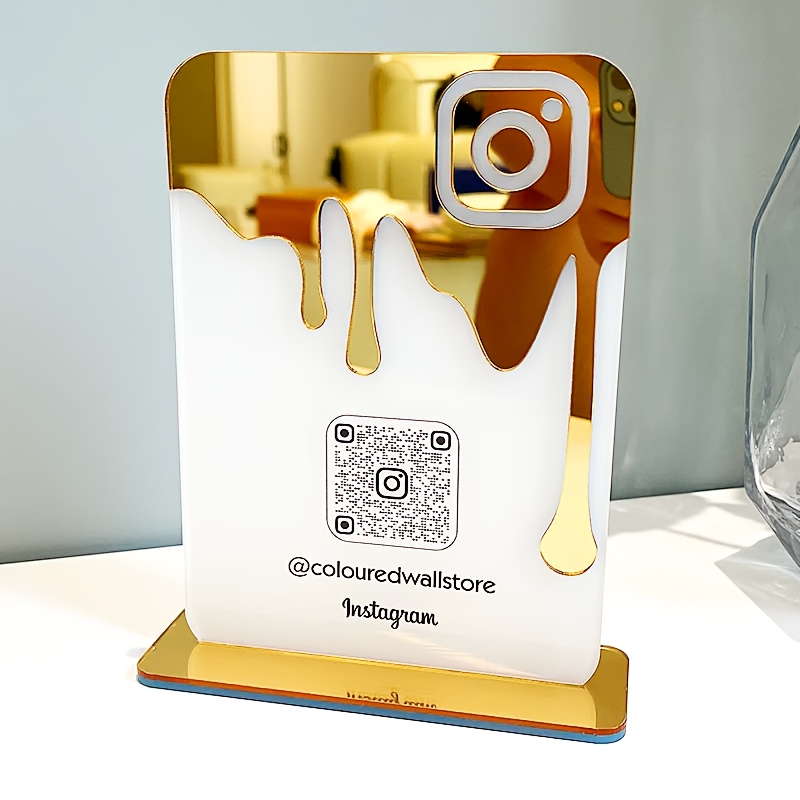 E-shop Individuelles /Text Social-Media-Schild & QR-Code-Display – Elegantes Acryl-Geschäftsschild für Instagram, Visitenkarten, Laden-Dekor – Branding