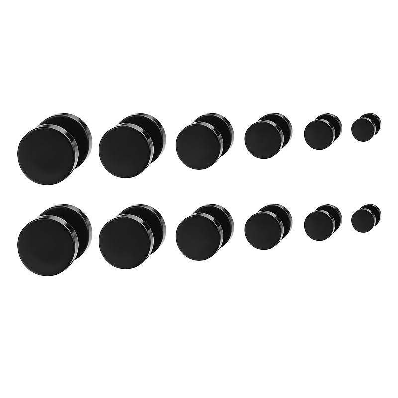 TEMU 6 paires de clous d'oreilles haltères noirs pour hommes et femmes, tunnels d'oreille tendance minimalistes à faux calibres, clous d'oreilles à