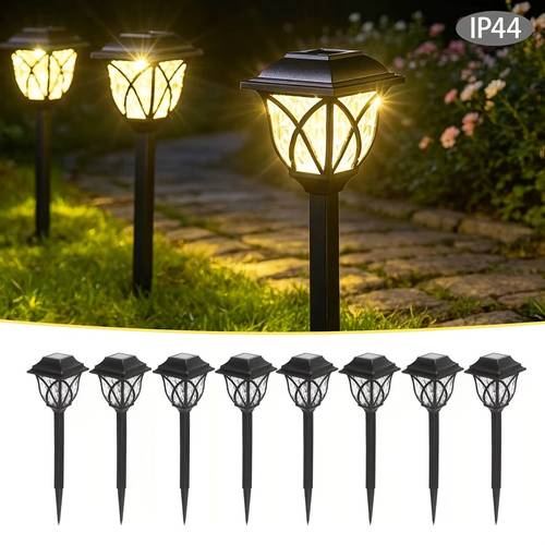 6 8pcs solar powered vintage outdoor lights with pole mountable portable suitable for lawn pathway plug and play installation no wiring electricity cost plastic housing for landscape decor