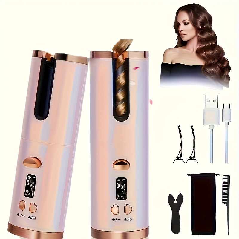 TEMU Automatic Curling Iron, Hair Styling Curling Iron, Cordless Automatic Curling Iron With 6 Temperatures And Timer, Automatic Closing, Fast,