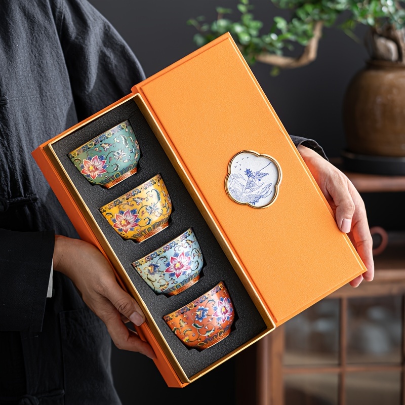 

4pcs, Chinese Antique Style Teacups, Ceramic Ceramic Tea Cup Set, Exquisite Kung Fu Tea Cup, Summer Winter Drinkware, Home Decor, Room Decor, Gifts