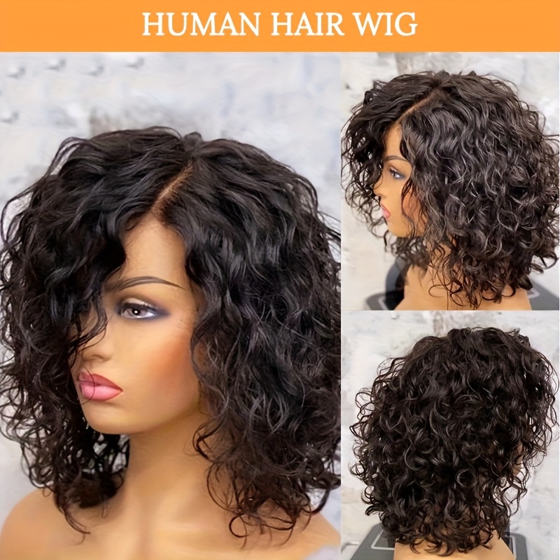 14-16 Inch Short Curly Human Hair Wig With Side Part, 200% Density, Easy-to-style Lace Closure, Perfect For Daily Use, Everyday Hairpiece | Natural Hair Texture | Lace Closure Wig, Curly Hair Wig
