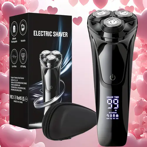 electric for men cordless portable electric shavers for men usb c rechargeable wet dry shaver with up trimmer 4d rotating flexible shaver lcd display travel lock travel organizer grooming kit 1 pack