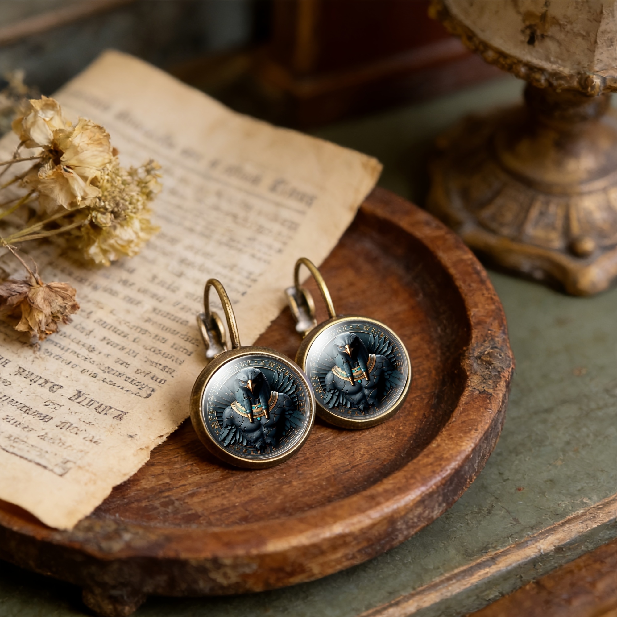Cyan Round Classical Earrings with Eagle Head Design