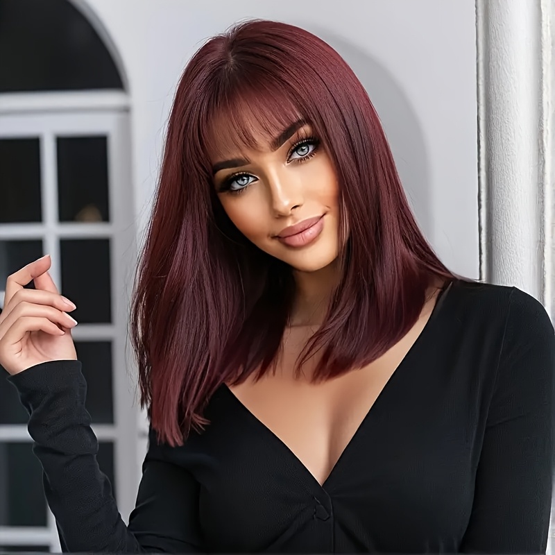 

18 Inch Straight Red Wig With Synthetic Wig For Women, Suitable For Daily Or Role-playing Use Halloween