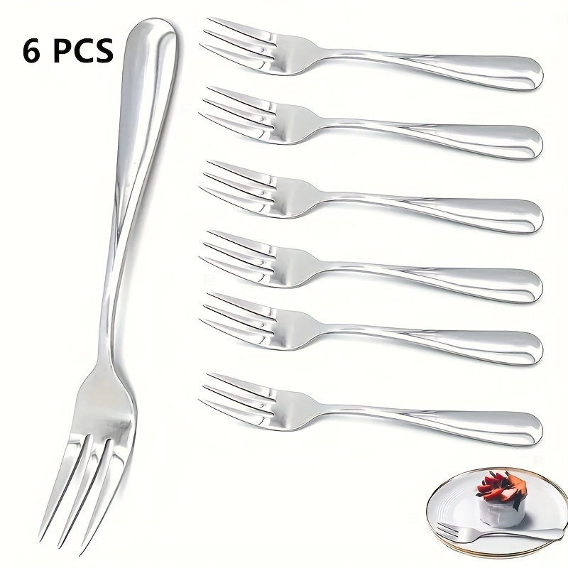 TEMU 6pcs Stainless Steel Dessert Fork Set - Elegant Mini Fruit, Salad, Cake Fork, Perfect For Weddings, Parties, Families, Restaurants - Dishwasher