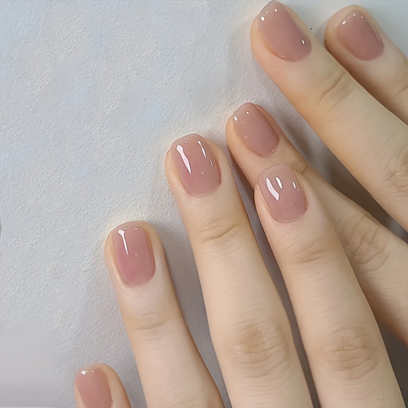 TEMU 48pcs Pre-made Short Square/oval Press-on Nails Suitable For Hand & Foot - Nude Pink Jelly Base, False Nails With Glossy, Application For Salon,
