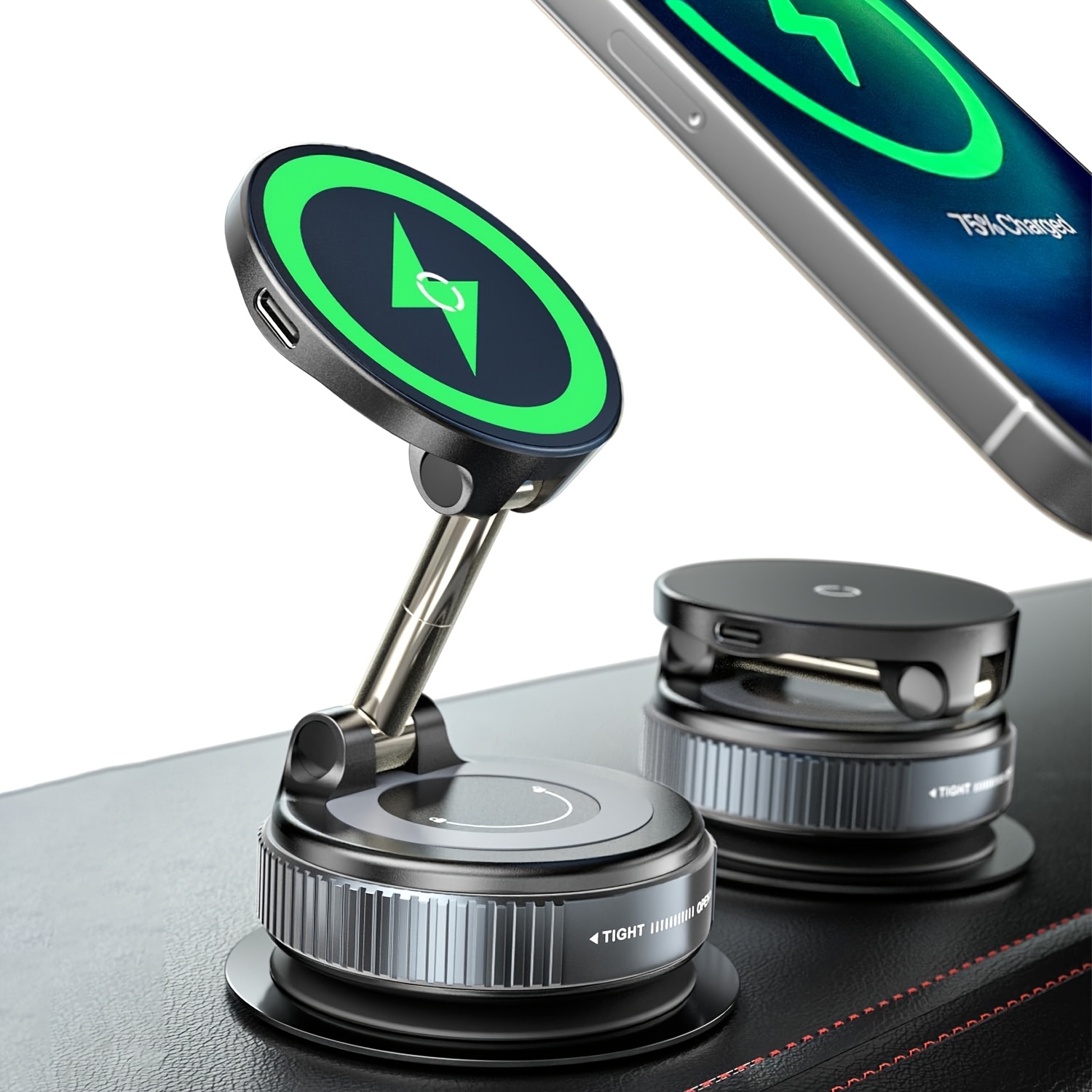 15W Fast Wireless Charging Phone Mount, Vacuum Suction Magnetic for MagSafe iPhone