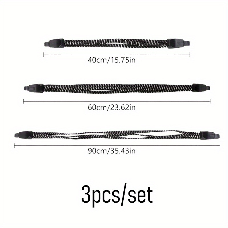 TEMU 3pcs Set Heavy Duty Adjustable Bungee Cords With Hooks, 3-in-1 Elastic Straps Rope For Bicycle Luggage Rack, Cargo Management, Camping, Travel,