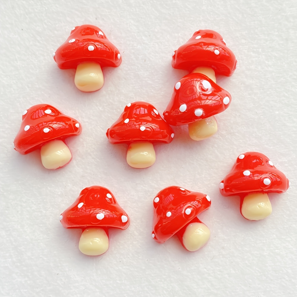 Image of 2d Flat - 10pcs Resin Red Mushroom Charms - Mixed Color Holiday Themed Flatback Embellishments For Scrapbooking, Jewelry, Crafts And Bow Decorations