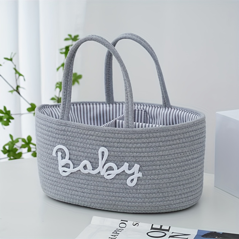 

1pc Rustic Cotton Rope Storage Basket With Removable Liner, Diaper Organizer, Classic Style, Wet-dry Separation, Home Decor